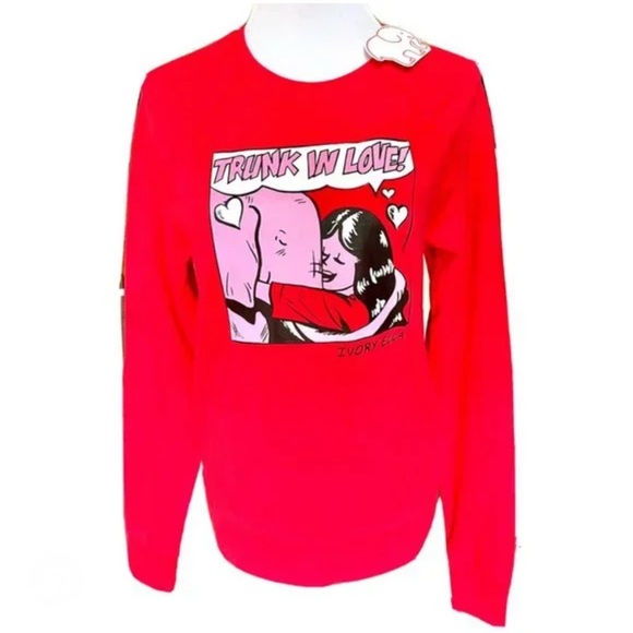 ivory ella Tops - Ivory Ella - Trunk in Love Red Cartoon Crewneck Sweater
